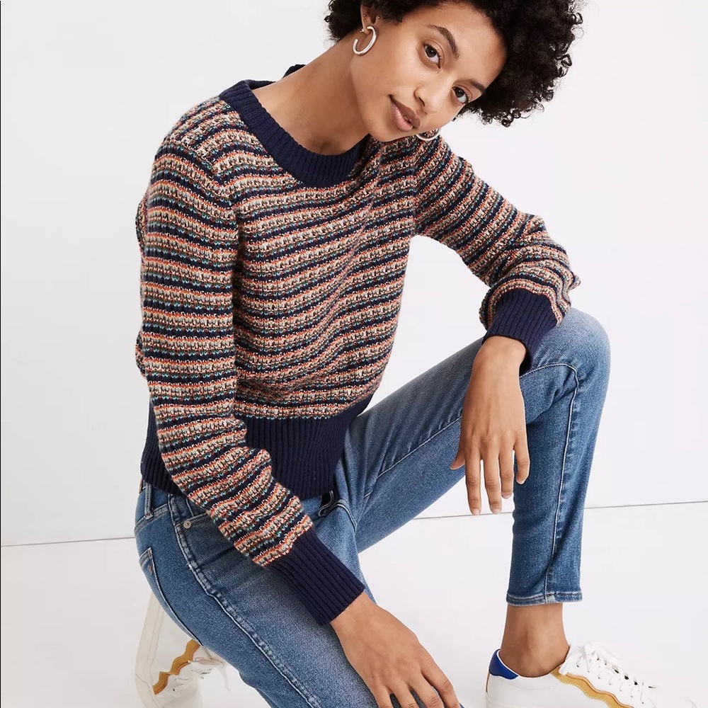 Madewell Striped Tensley Pullover Sweater in Cotton-Merino Yarn SMALL